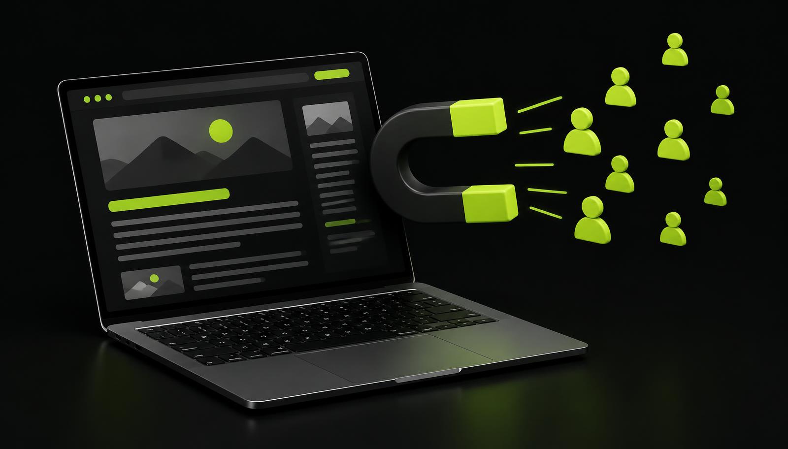 Laptop z blogiem firmowym przyciągającym czytelników jak magnes